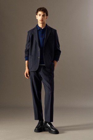 Blazer Barbati COS Elasticated Lână-flannel - Tapered Bleumarin | OAQEI-6289