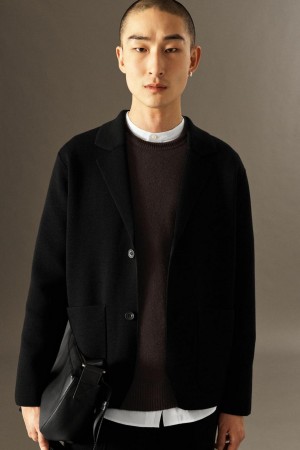 Blazer Barbati COS Tricotate Merino Lână - Regular Negrii | DUXFP-7513