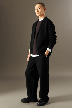 Blazer Barbati COS Tricotate Merino Lână - Drept Negrii | GVLKW-7438