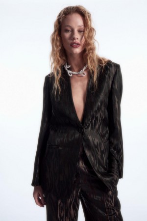 Blazer Dama COS Collarless Zebra-jacquard Maro Inchis Negrii | TQKDM-8453