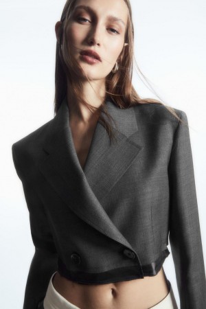 Blazer Dama COS Deconstructed Cropped Lână Gri Inchis | ZHFEU-0368