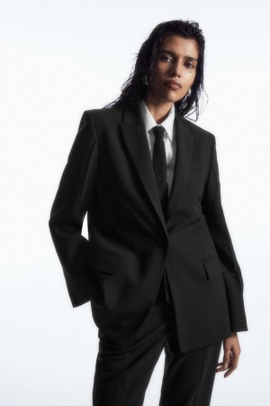 Blazer Dama COS Draped-sleeve Single-breasted Lână Negrii | KYSEN-0689