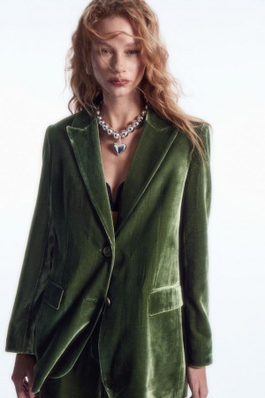 Blazer Dama COS Silk-blend Velvet Verzi Inchis | FJOQT-3896