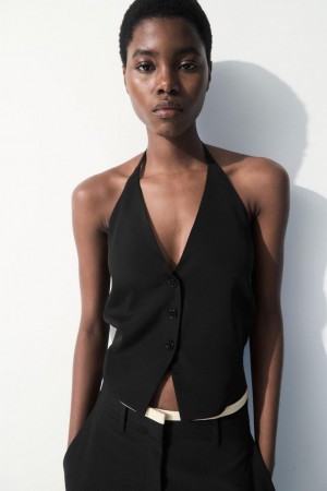 Blazer Dama COS The Halterneck Silk-blend Waistcoat Negrii | KJMOW-6317
