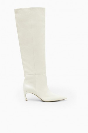 Cizme Dama COS Pointed-toe Piele Knee-high Albi | MCTPU-7456