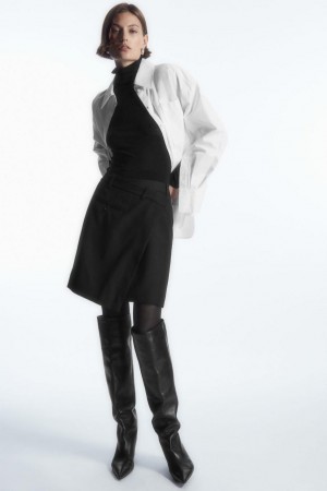 Fusta Dama COS Asymmetric Lână Mini Wrap Negrii | KAURE-4102