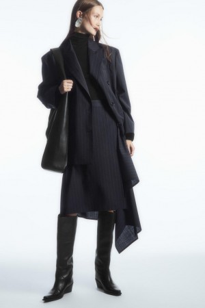 Fusta Dama COS Asymmetric Pinstriped Lână Bleumarin | JOLFN-7901