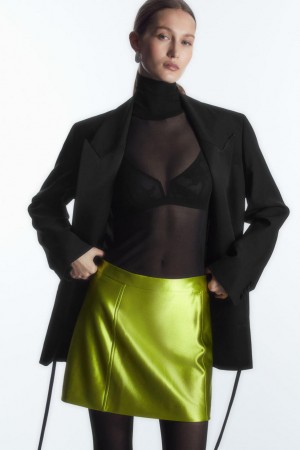 Fusta Dama COS High-shine Satin Mini Verzi | ZFLPU-7813
