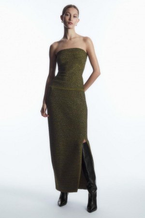 Fusta Dama COS Sparkly Textured Pencil Verzi | GYNUV-7364