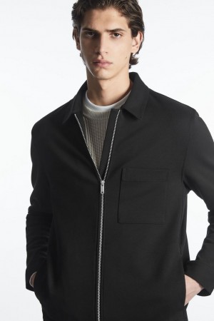 Geaca Barbati COS Bumbac-jersey Zip-up Negrii | JOQUR-7186