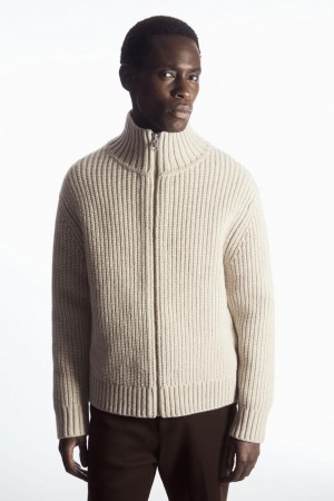Geaca Barbati COS Funnel-neck Tricotate Lână Bej Deschis | ECUPG-3198