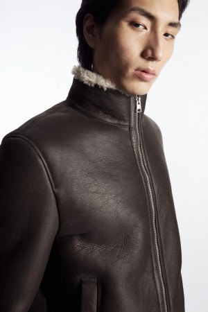 Geaca Barbati COS Shearling Bomber Maro Inchis | BGZFO-9708