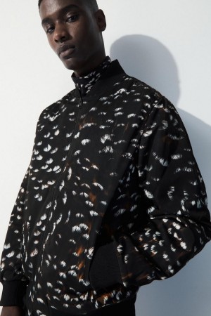 Geaca Barbati COS The Feather-print Bomber Negrii | QDBXP-7361