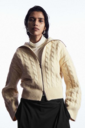 Geaca Dama COS Cable-knit Lână Zip-up Albi | ECMYO-1468
