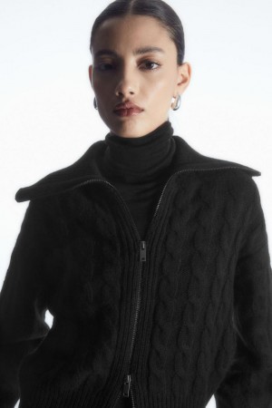 Geaca Dama COS Cable-knit Lână Zip-up Negrii | TJVWG-8795