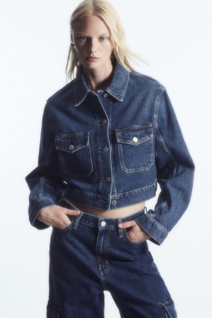 Geaca Dama COS Cropped Denim Albastri | TLQOS-7903