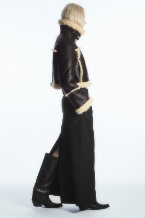 Geaca Dama COS Cropped Shearling Maro Inchis Albi | OXPGV-4903