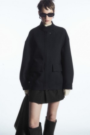 Geaca Dama COS Oversized Funnel-neck Lână Bomber Negrii | XEMGN-6153