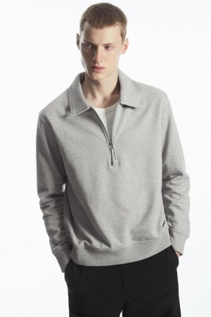 Hanorac Barbati COS Collared Half-zip Gri | TOJEM-0132