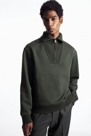 Hanorac Barbati COS Funnel-neck Half-zip Verzi Inchis | WLJQM-0489