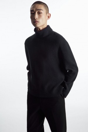 Jumpers Barbati COS Bouclé-knit Roll-neck Bleumarin | NSMLY-6501