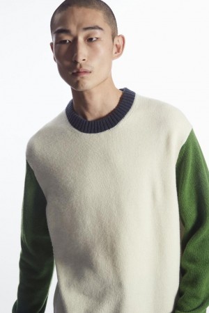 Jumpers Barbati COS Colour-block Lână Albi Verzi Inchis Bleumarin | CLDZS-8204