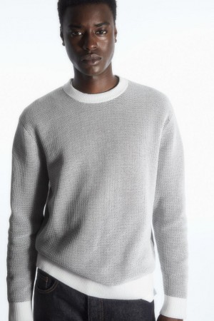 Jumpers Barbati COS Double-faced Bumbac-mesh Gri | AZOCS-0486