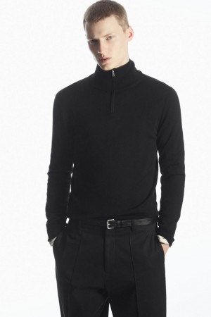 Jumpers Barbati COS Funnel-neck Lână Half-zip Negrii | TJOGU-0982