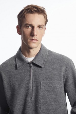Jumpers Barbati COS Half-zip Lână-blend Gri | CLDXJ-0287