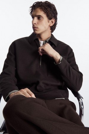 Jumpers Barbati COS Half-zip Lână-blend Maro Inchis | RVIAD-4279