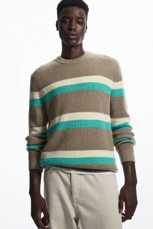 Jumpers Barbati COS In Dungi Waffle-knit Lână Bej Turcoaz | AWDPM-2658
