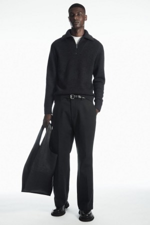 Jumpers Barbati COS Lână And Bumbac-blend Half-zip Gri Inchis | HUZXC-5907