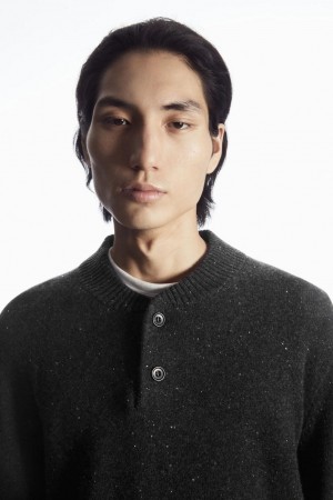 Jumpers Barbati COS Pure Cashmere Henley Gri Inchis | NTMPU-2813