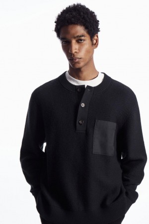 Jumpers Barbati COS Waffle-knit Henley Bleumarin | CHVBO-2403