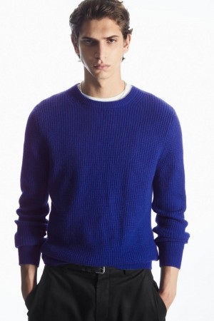 Jumpers Barbati COS Waffle-knit Pure Cashmere Albastri Deschis | TRGCS-7519