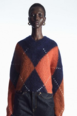 Jumpers Dama COS Cropped V-neck Mohair Bleumarin | JNCYZ-1860