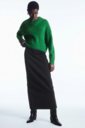 Jumpers Dama COS Cropped V-neck Mohair Verzi | XJIAZ-2514