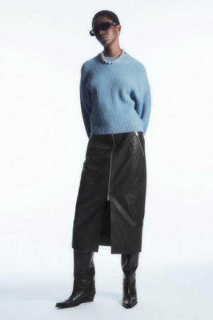 Jumpers Dama COS Cu Nervuri Cashmere-blend Albastri Deschis | JYQTZ-2309