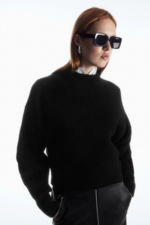 Jumpers Dama COS Cu Nervuri Cashmere-blend Negrii | EABMK-0749