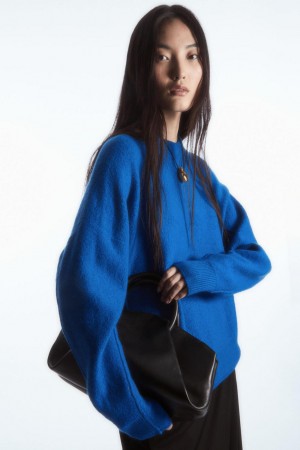 Jumpers Dama COS Dropped-shoulder Boiled-wool Albastri Inchis | MDAKV-1356