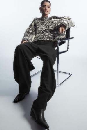 Jumpers Dama COS Fair Isle Lână And Cashmere Negrii Albi | RFAJE-5061