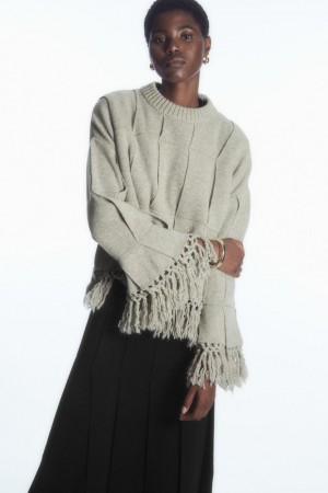 Jumpers Dama COS Fringed Panelled Lână Gri Deschis | DFOAZ-4239