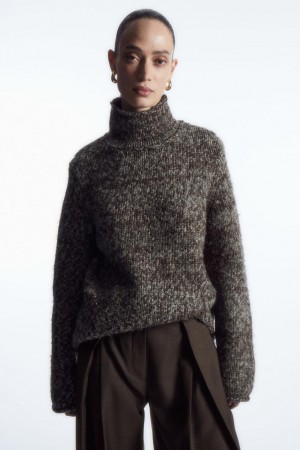 Jumpers Dama COS Mouliné Lână Turtleneck Maro Inchis Albi | DJFYX-6914
