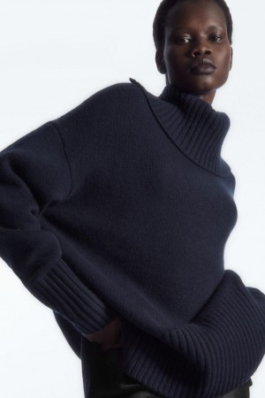 Jumpers Dama COS Oversized Pure Cashmere Roll-neck Bleumarin | SCARQ-9840