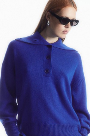 Jumpers Dama COS Spread-collar Pure Cashmere Albastri Deschis | BTPXH-8694