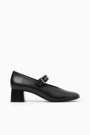 Mary Jane Dama COS Block-heel Piele Pumps Negrii | FJHGO-0215
