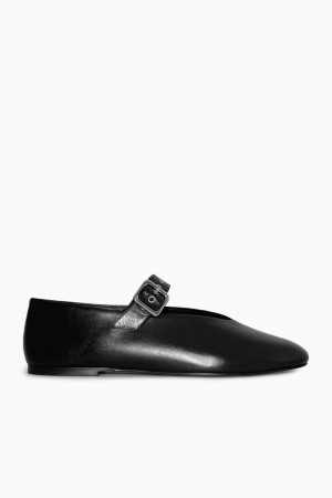 Mary Jane Dama COS Piele Flats Negrii | EYSLJ-2389