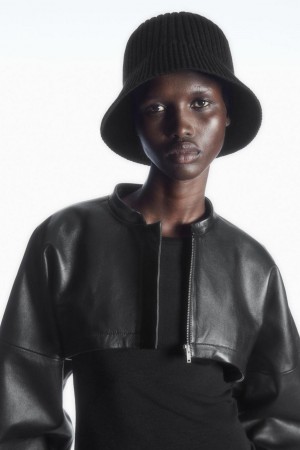 Palarie Dama COS Cu Nervuri Merino Lână Bucket Negrii | XNASQ-7514