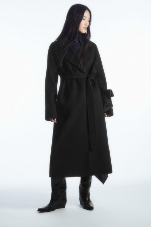 Palton Dama COS Belted Double-faced Lână Negrii | SCDHP-8731