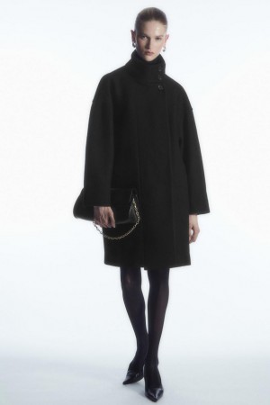Palton Dama COS Funnel-neck Boiled-wool Negrii | VDZFG-9862
